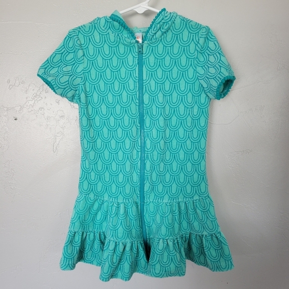 Cat & Jack Little Girls XS 4-5 Turquoise Blue Swim Towel Dress Cover Up Full Zip - Picture 1 of 6